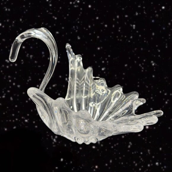 Vintage Clear Swan Crystal Glass Bowl Centerpiece French Glass Marked 9”W 7”T - Picture 10 of 13